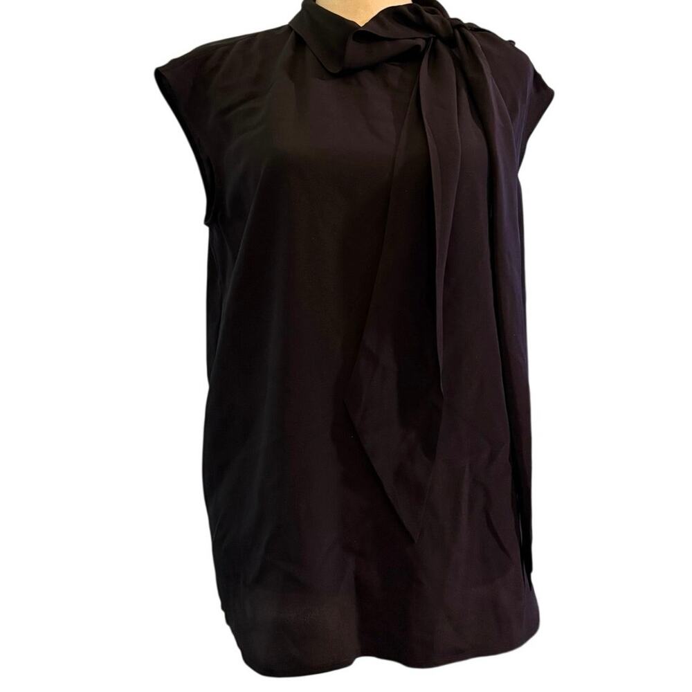 St. John Black 100% Silk Sleeveless Tie Neck Bow Blouse Top Size Small